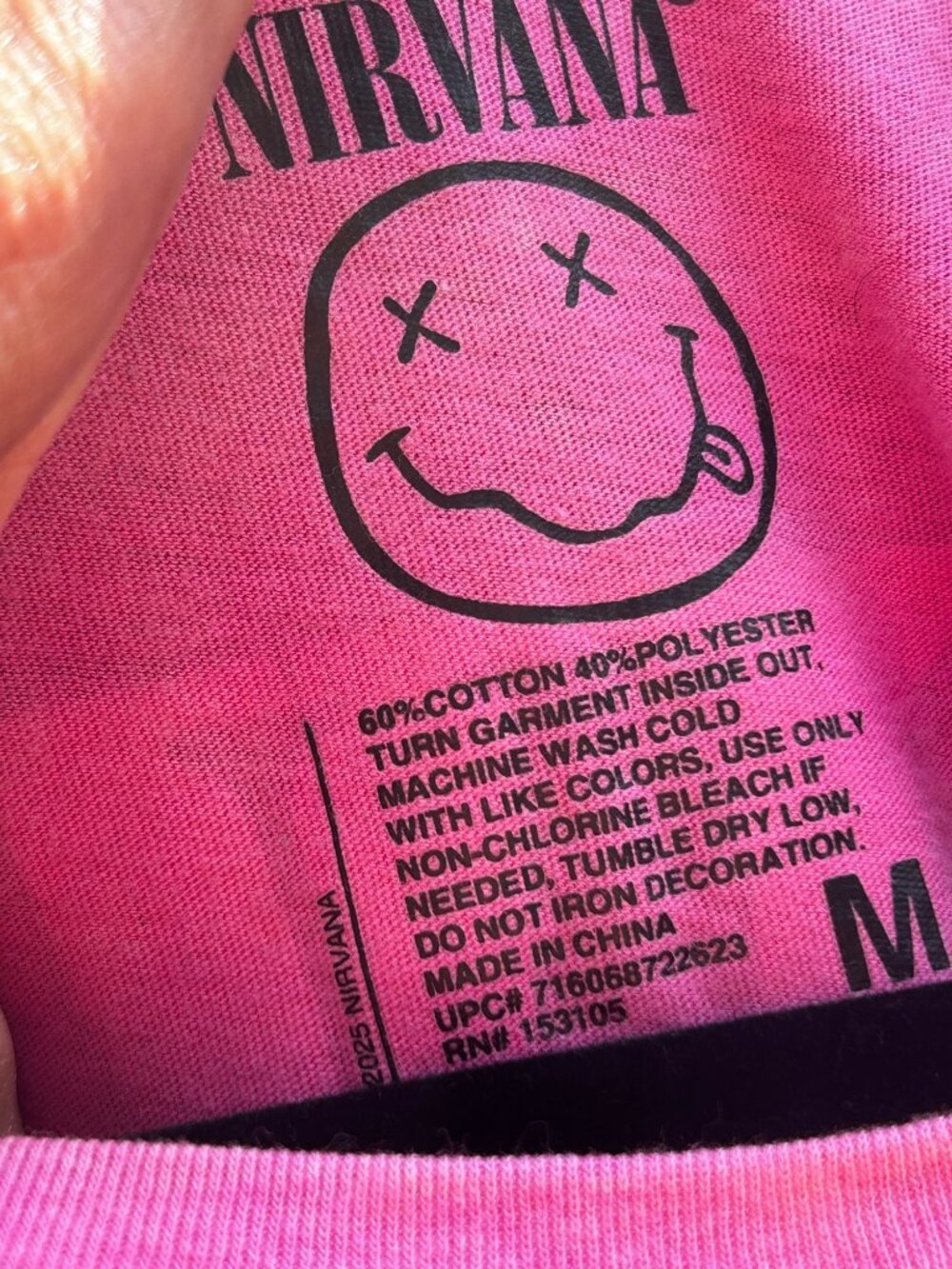 Nirvana Live Pink Graphic T-Shirt Smiley Face Women's Size Medium 1948 - Picture 3 of 5